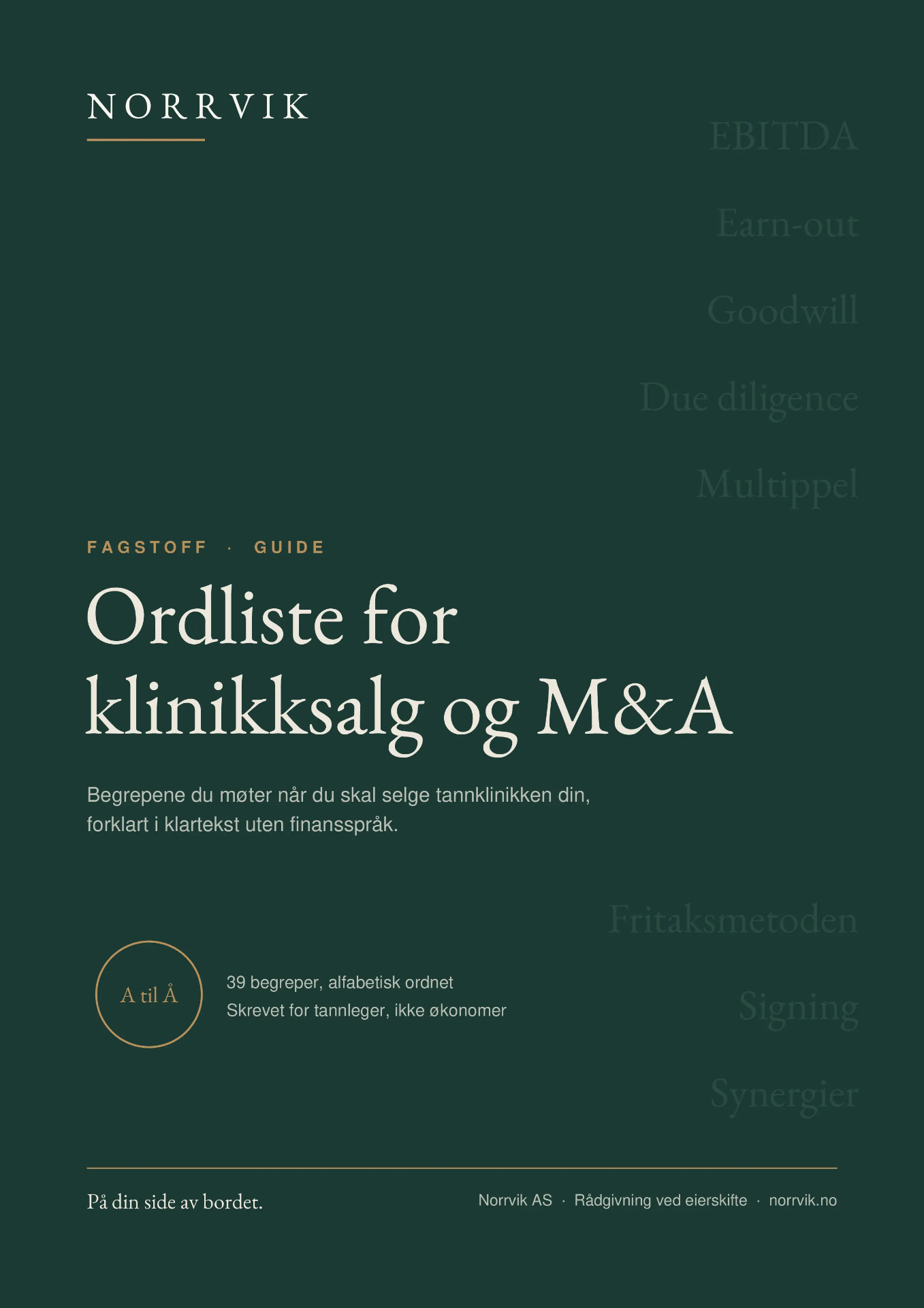 Norrviks ordliste for klinikksalg og M&A – begreper du trenger når du skal selge tannklinikk